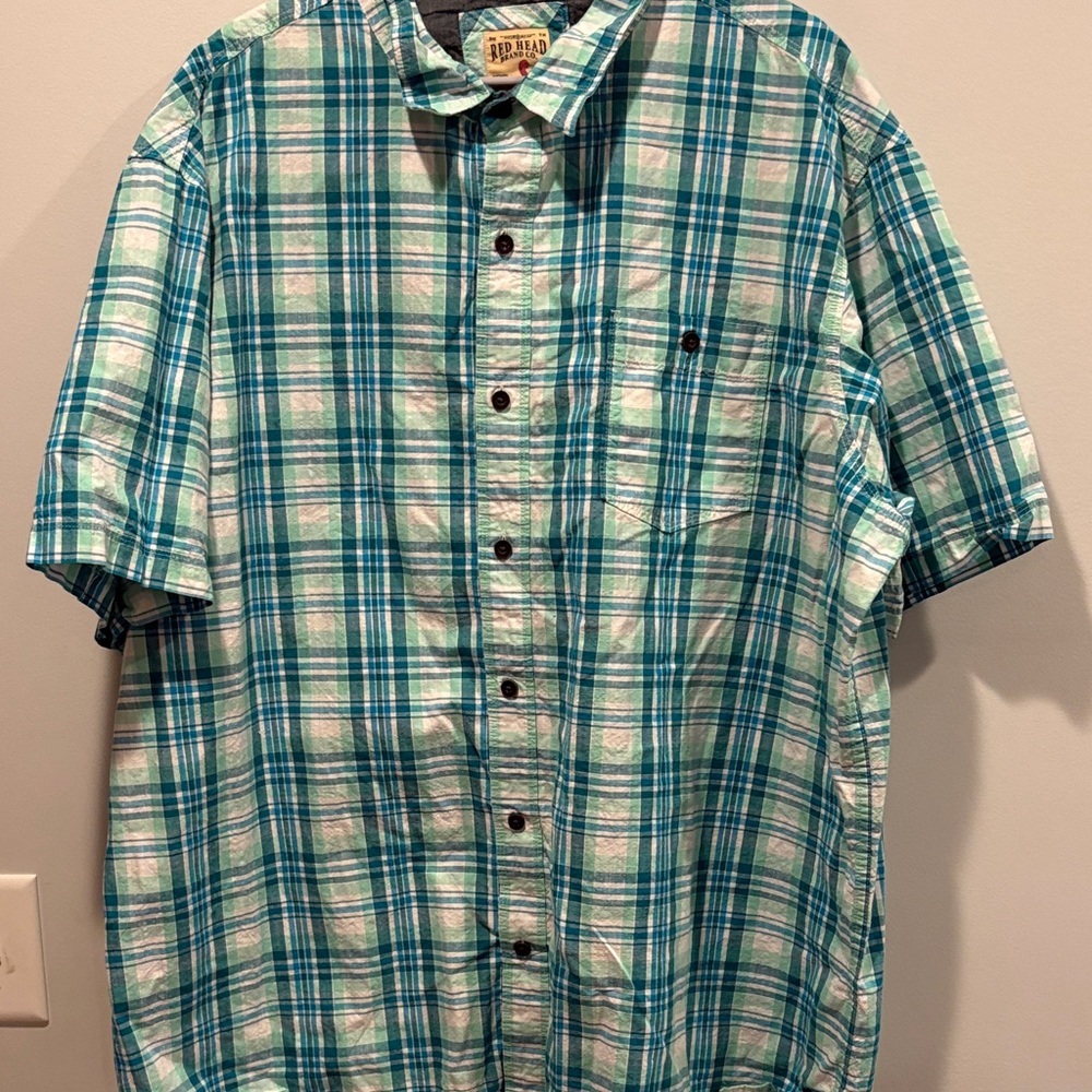 RedHead Blue and White Plaid Button-Down Shirt